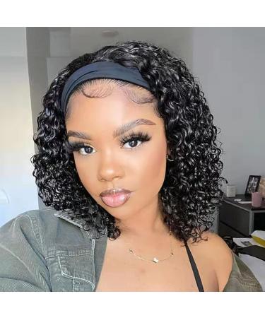 TISTAYA Headband Wig for Black Women  Short Curly Wig Heat Resistant Fiber Synthetic Wigs Hair with Headbands Attached  Water Wave Headbands for Black Women Wigs Natural Black Color  12 Inch DB1201HB