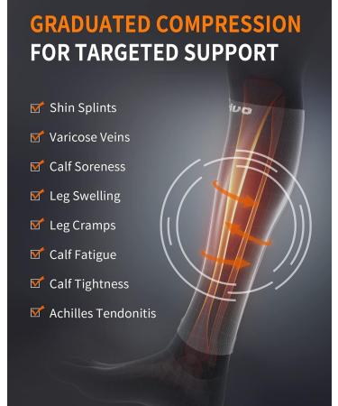 CAMBIVO 2 Pairs Calf Compression Sleeves for Men & Women - Shin Splint and Calf Support for Running, Sports, Flight, Hiking, Cycling - L-XL, Pure Black - Buy Online on GoSupps.com