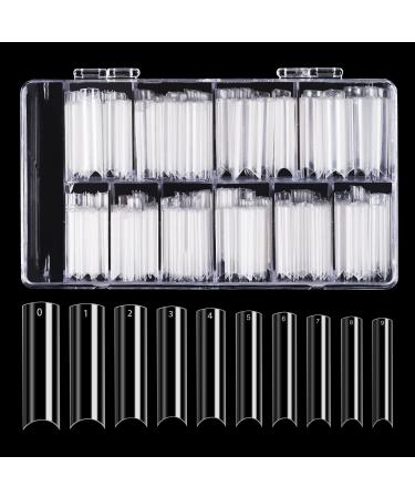 BHYTAKI 400 Pcs Extra Long C Curve Nail Tips with Box, Clear Straight Square Acrylic Fake Nail Tips for Home DIY and Nail Salons Occasions(10 Sizes)