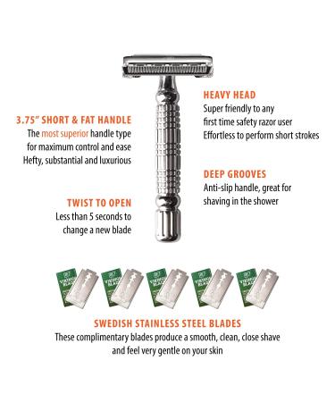 VIKINGS BLADE The Chieftain Double Edge Safety Razor with Swedish Steel Blades Pack - Heavy Duty, Twist to Open, Reduces Razor Burn - Luxury Case Included - Buy Online on GoSupps.com