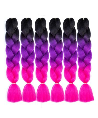 Shop 6 Piece Kanecalon Ombre Rose Hair Extensions - Black to Purple Crochet Braids | Premium Synthetic Braiding Hair - Buy Online on GoSupps.com
