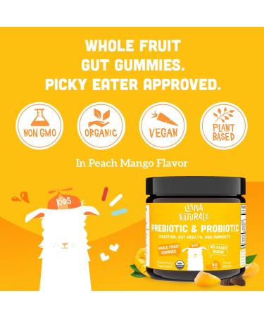 Organic Vegan Prebiotic & Probiotic Gummies for Kids - Peach Mango Flavor - 2 Billion CFU - 60 Gummies (30 Days) - Buy Online on GoSupps.com