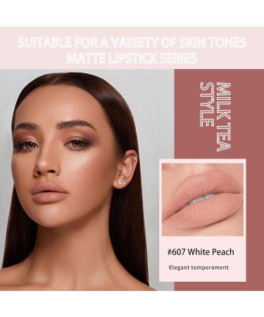 Long Lasting Nude Lipstick - Waterproof & Moisturizing Pink Matte Lip Gloss (#607 White Peach) | Perfect Gift for Women - Buy Online on GoSupps.com