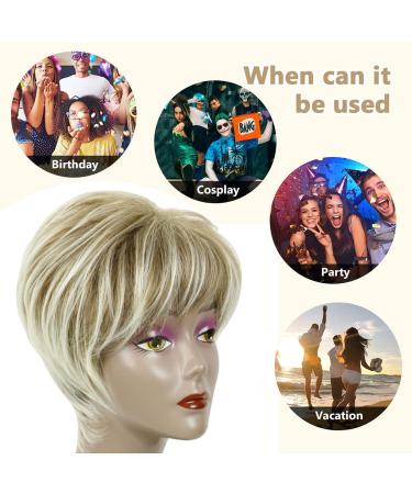 PHOCAS Pixie Cut Wig | Short Stylish Fluffy Layered None Lace Wig with Bangs | Brown Mix Blonde Short A-Brown Mix Blonde Lowlight | Women's Replacement Wig - Buy Online on GoSupps.com