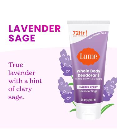 Lume Whole Body Deodorant - Mini Travel Size Invisible Cream Tube - Trial Size - 72 Hour Odor Control - Doctor Developed - Aluminum Free Baking Soda Free - .5oz (Pack of 2) (Lavender Sage) - Buy Online on GoSupps.com
