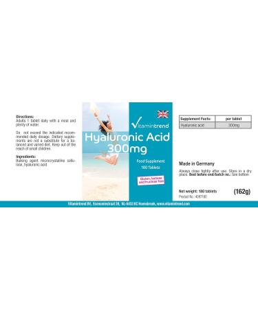 Hyaluronic Acid 300mg - Vegan - 180 Tablets - High Dose | Vitamintrend  - Buy Online on GoSupps.com