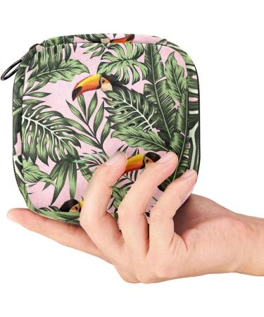 Jungle Palm Monstera Leaves Sanitary Napkin Storage Bag | Portable Menstrual Cup Holder for Women & Teens - Stylish Design - Buy Online on GoSupps.com