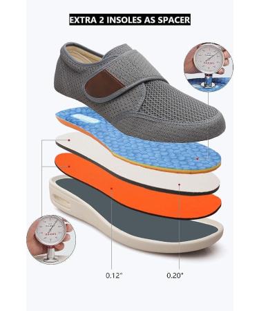 DENACARE Men's Wide Width Adjustable Closure Shoes for Diabetic Edema - Grey - Size 9 Wide - Buy Online on GoSupps.com