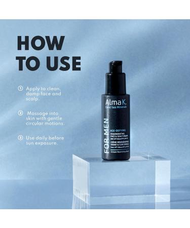 Alma K Age Defying Regenerating Face and Scalp Cream With SPF 30 - Daily Face Moisturizer with SPF - Moisturizing Face Moisturizer for Men - 2 oz - Buy Online on GoSupps.com