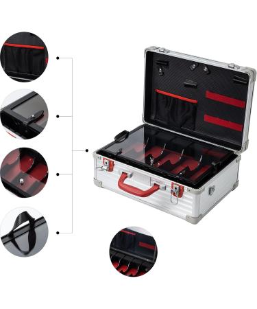 5 Clippers Tray Hard Travel Case - Organizer for Hair Stylist Supplies Combs Shears & Trimmers | Professional Barber Suitcase - Salon Grooming Kit with Silver Stripes - Buy Online on GoSupps.com