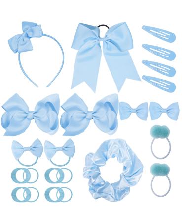 45Pcs Sky Blue School Girls Hair Accessories Kit Sky Blue Bow Headband Hair Clips Ponytail Holder Bow Hair Barrettes Hair Accessories for Girl Birthday Gift