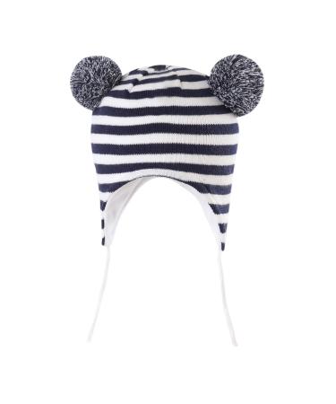 LANGZHEN Toddler Kids Infant Winter Hat Earflap Knit Warm Cap Fleece Lined Beanie for Baby Boys Girls 1-2 Years Navy-Stripe