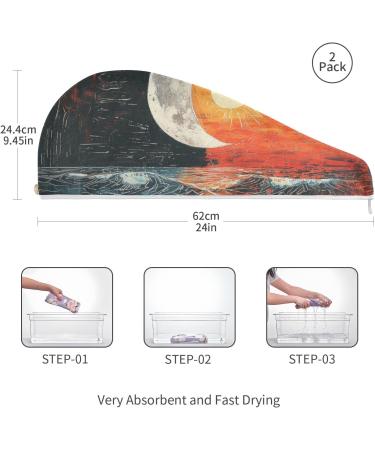 Sun Moon Hair Towel 2 Pack - Super Absorbent Quick Dry Hair Turbans for Women & Girls | Ideal Hair Drying Solution - Buy Online on GoSupps.com