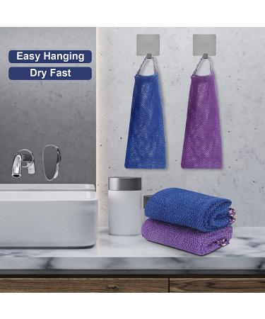 African Exfoliating Body Net Bath Sponge Set - 4 Pieces Nylon African Net Sponge with Soap Mesh, Adhesive Hooks - Bathing Scrubber for Smooth Skin - 29inch Stretch Length - Blue/Purple - Buy Online on GoSupps.com