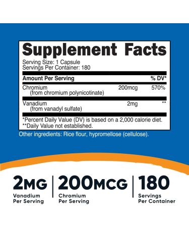 Nutricost Vanadium + Chromium 2mg 180 Vegetarian Capsules | Gluten Free Non-GMO Supplement - Buy Online on GoSupps.com