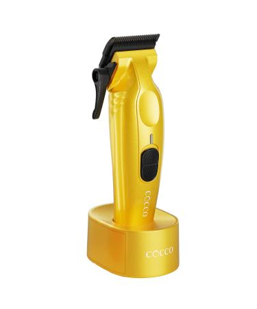 Cocco Hyper Veloce Pro Clipper Digital Gap Ambassador Graphene Taper Blade Professional Hair Clippers High-Torque BLDC Motor All-Metal Cordless Charging Station Included Yellow
