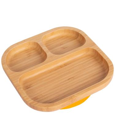 Tiny Dining Children's Segmented Bamboo Dinner Plate with Strong Stay Put Suction Cup - Great for Baby Toddler Weaning - Eco Friendly Kids Food Plates - Yellow
