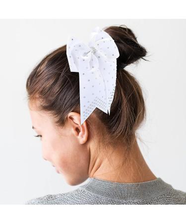 12pcs Jumbo Cheerleader Bows with Rhinestones - 7 Inch Ponytail Holder Hair Bows for Teen Girls - Softball Cheerleader Sports - White - Buy Online on GoSupps.com