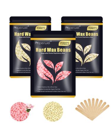 Hard Wax Beads for Hair Removal (300g/10.5oz) Painless Wax Beans for Full Body Brazilian Bikini with 10pcs Applicators, At Home Waxing Beads for Face, Eyebrow, Legs, Underarms, Perfect Refill for Any Wax Warmer( Cream & Ro