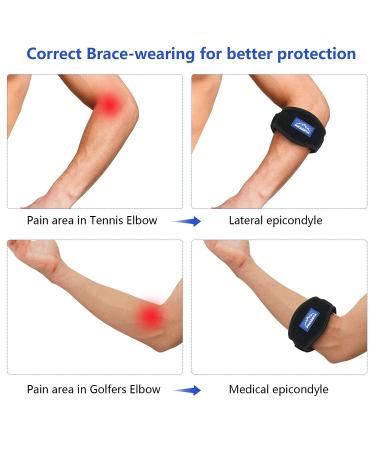 Tennis Elbow Brace with Metal Buckle Compression Pad - 2-Pack, Adjustable Straps for Pain Relief and Tendonitis Support in Blue - Unisex Design - Buy Online on GoSupps.com