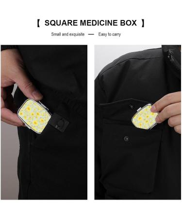 Yellow Flower Print Pill Box - 2 Compartment Decorative Metal Pill Organizer for Travel | Portable Medicine Case - Buy Online on GoSupps.com