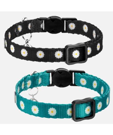 Collardirect Cat Necklace with Bell - Flower Pattern 2-Pack Adjustable Safety Neck Bands for Cats & Kittens (Black + Green) - Buy Online on GoSupps.com
