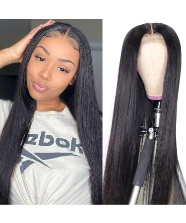 28 Inch HD Straight Lace Front Wigs Human Hair Pre Plucked 4x4 Straight Closure Wigs Human Hair 180% Density Closure Lace Front Brazilian Hair Wigs Straight Human Hair For Black Women Glueless Wigs 28 Inch ( Pack of 1 ) ...