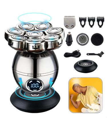 Ultimate 8D Bald and Hair Trimmer Mens. Waterproof Wet & Dry Use. Massager Sideburns & Nose Trimmer Wireless Charging. Sharp and Easy 360 Shaven. Say Goodbye to Hairdresser (Silver)