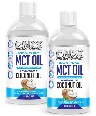 ONYX MCT Oil 500ml High Potency C8 & C10 Premium Coconut Oil Ketones Booster - Suitable for Ketogenic Paleo Vegan & Low Carb Diet (2 x 500ML PURE MCT OIL (unflavoured))
