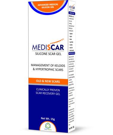 MediScar Silicone Scar Gel 15g Keloid Scar Treatment Hypertrophic Scar Removal Gel- Scar Removal for Face Body Stretch Marks C-Sections Surgical Marks Acne Old and New Scars