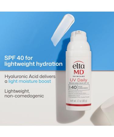 EltaMD UV Daily Face Sunscreen + Hyaluronic Acid SPF 40 - Non-Greasy Zinc Oxide Lotion - 1.7 oz - Buy Online on GoSupps.com