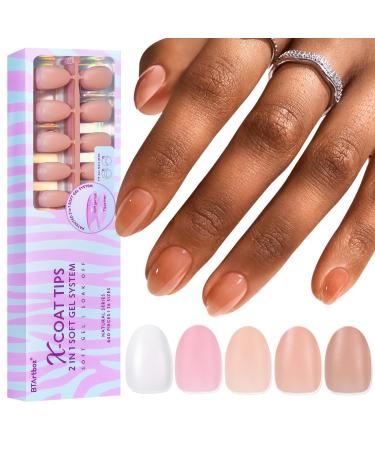 BTArtbox XCOATTIPS Gel Nail Tips - 640 Pcs Extra Short Almond Press On Nails 5 Natural Colors Long Lasting Short False Nail Soak Off Acrylic Fake Nails Extensions for Nail Art DIY Autumn Gift B-Extra Short Almond