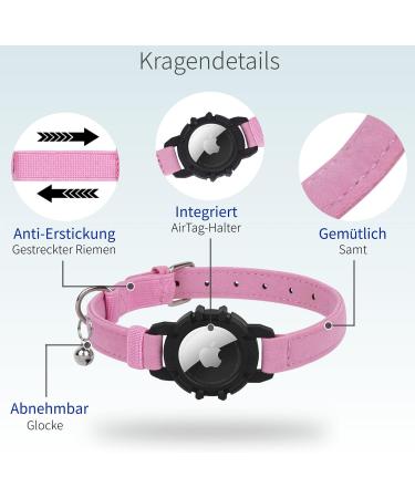 Premium XS Pink Airtag Cat Neck Band - Soft GPS Collar with Bracket & Bell for Young Cats - Buy Online on GoSupps.com