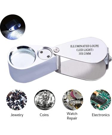 Pineapple 30X Jewelers Loupe Magnifier with Light | Foldable Pocket Magnifying Glass for Jewelry, Gems, Diamonds, Plants, Coins | Metal Frame - Buy Online on GoSupps.com