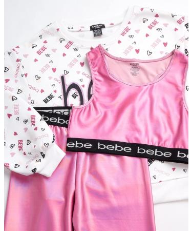 bebe Girls' 3-Piece Workout Set - Pink Metallic Performance Fleece Sweatshirt, Leggings & Sports Bralette (7-8) - Buy Online on GoSupps.com
