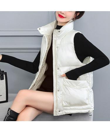 oelaio Women Padded Vest Stand Collar Zip Up Trendy Puffer Lightweight Quilted Vest for Winter with Pockets White Medium - Buy Online on GoSupps.com