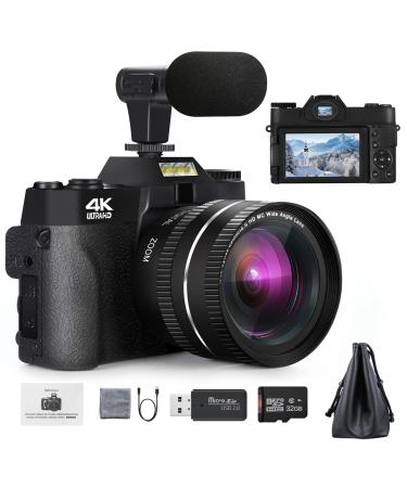 G-Anica Digital Camera 4K Camcorder 48MP 3.0" IPS Flip Screen Video Camera 16X Digital Zoom Vlogging Camera for YouTube, Compact Camera with 32GB SD Card and Wide Angle Lens Macro Lens