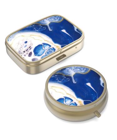 Pill can box with mirror retro small pill box for wallet or bag bronze pill box or vitamins fish oil dietary supplements pills contain travel gifts (2 pieces) 2 Piece 2Pcs-Marble Paint