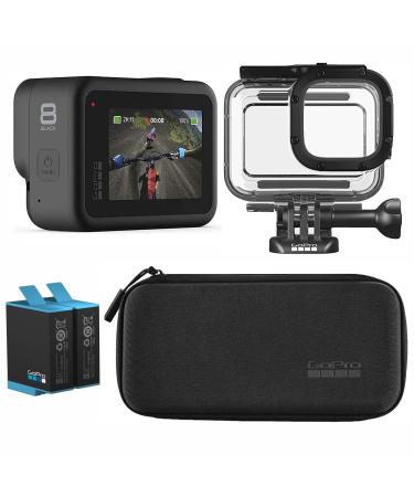 GoPro HERO8 Black Bundle: Includes HERO8 Black Camera, Rechargeable Battery (2 Total), Protective Housing, and Carrying Case HERO8 Black + 2 Batteries and Cases