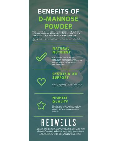 REDWELLS 250g Pure D-Mannose Powder for Cystitis & UTIs | GMO-Free Vegan Formula - Buy Online on GoSupps.com