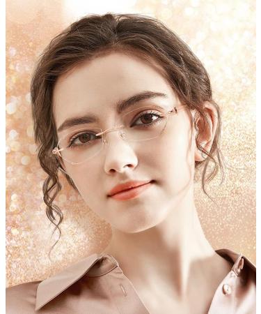 TERAISE Frameless Reading Glasses for Women - Blue Light Blocking Stylish Diamond Cut Rimless Eyeglasses in Gold Magnification 3.5x - Buy Online on GoSupps.com