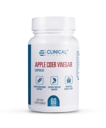 Clinical Effects Apple Cider Vinegar Capsules - 1300mg Pure Apple Cider Vinegar for Weight Management, Heart Health, and Energy Support - 60 Veggie ACV Pills - Made in The USA
