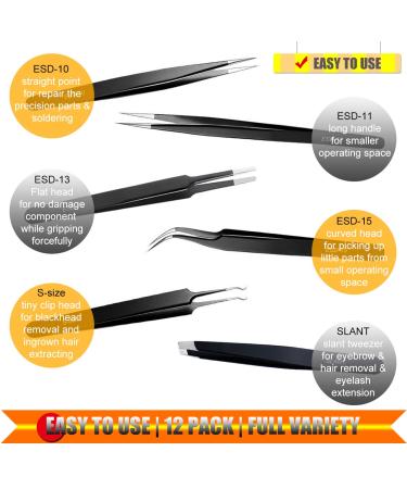 12 Pack Precision Tweezers Set â€“ Craft, Soldering, Jewelry, Eyelash & Eyebrow Tweezers with Handy Case - Buy Online on GoSupps.com