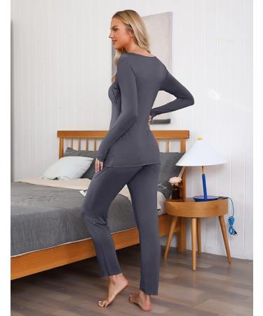 Irdcomps Women's Maternity Pyjamas Set - Cotton Nursing Nightwear PJ for Breastfeeding - Long Sleeve Sleepwear for Pregnancy - Dark Grey - Size L - Buy Online on GoSupps.com