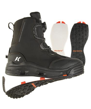 Korkers Devil's Canyon Wading Boots - Athletic and Glove-like Fit - Includes Interchangeable Felt and Kling-On Soles 12 Black