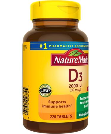 Vitamin D3 2000 IU 220 Tablets - Immune Health, Strong Bones & Muscles - 250% Daily Value - 1 Pack - Buy Online on GoSupps.com