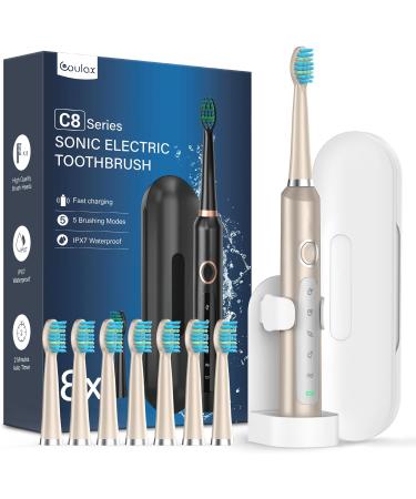 Sonic Electric Toothbrush for Adults and Kids - Sonic Toothbrushes with 8 Tooth Brush Replacement Head and 5 Brushing Modes 120 Days of Use with 3-Hour Fast Charge 2 Minute Smart Timer (Gold) Rose Gold 1 count (Pack of 1)