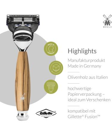M HLE Vivo Shaving Set - Vegan Olive Wood Handles Compatible with Gillette Blades Black Fibre Brush & Bowl Holder | Premium International Shipping - Buy Online on GoSupps.com