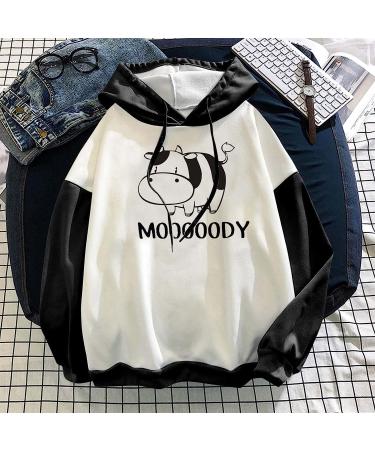 Cute Milk Cow Print Hoodie for Women - Funny Lazy Cow Sweatshirt for Teen Girls - Buy Online on GoSupps.com