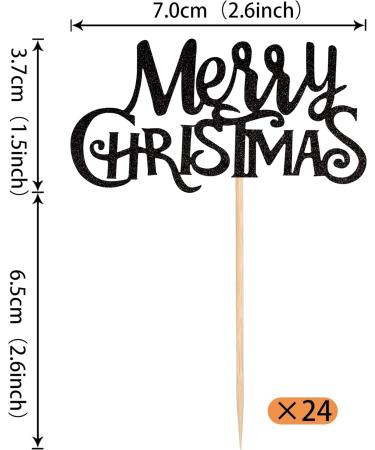 Pack of 24 Merry Christmas Cupcake Toppers Glitter Merry Christmas Cake Toppers Merry Christmas Xmas Theme Party Cake Decorations Accessories Black Colour 5 - Buy Online on GoSupps.com